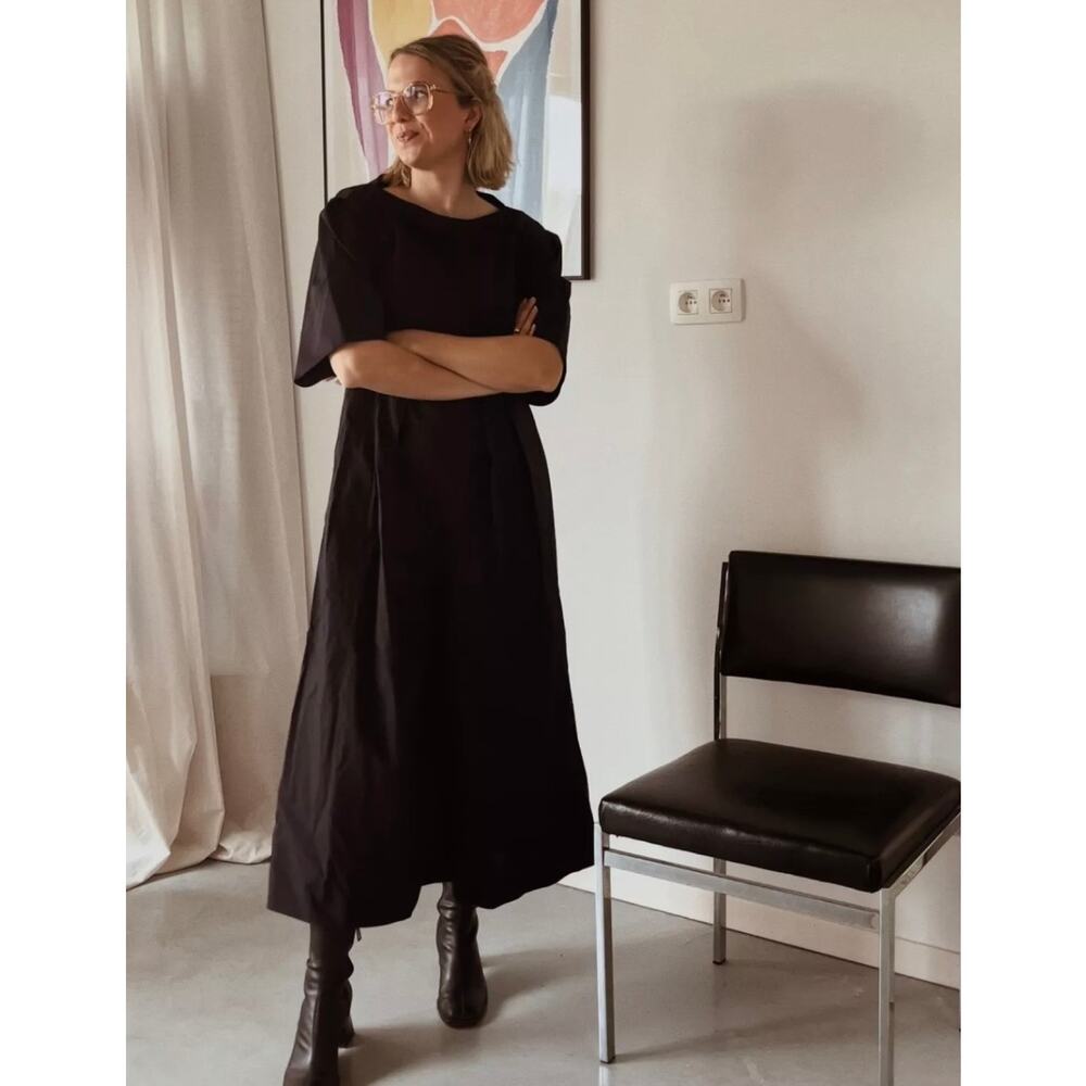 COS Wide Leg Jumpsuit Palazzo Pants Black Culottes XS Cotton Short Sleeve